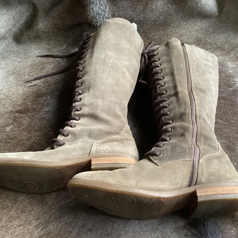 Born Brown Suede Leather Lace Up High Boots - Picture 8 of 15
